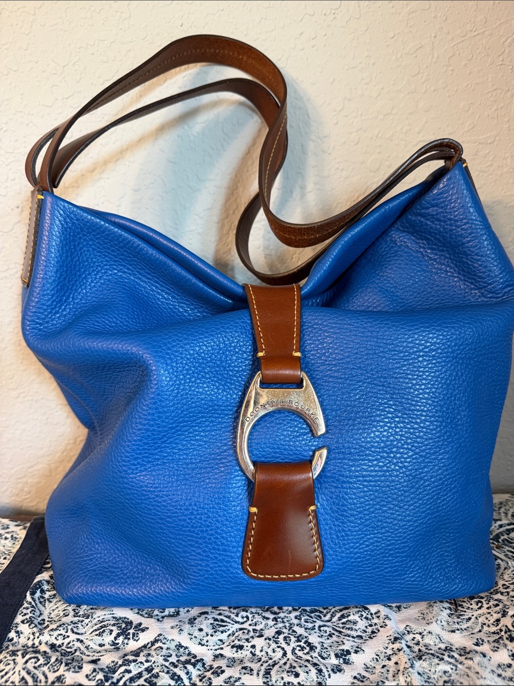 Dooney & Bourke Pebble Grain Leather Hobo Bag Cobalt Blue British Tan